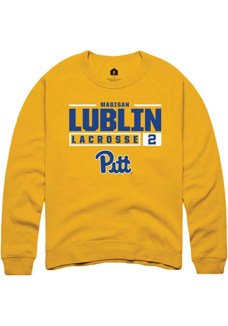 Madigan Lublin Rally Mens Gold Pitt Panthers NIL Stacked Box Crew Sweatshirt