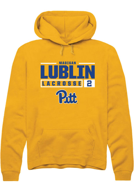 Madigan Lublin Rally Mens Gold Pitt Panthers NIL Stacked Box Hooded Sweatshirt