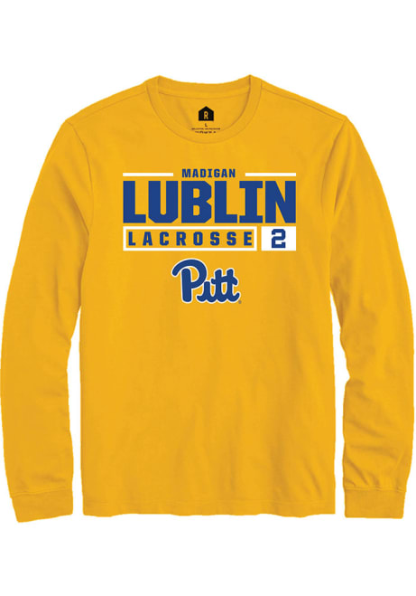 Madigan Lublin Rally Mens Gold Pitt Panthers NIL Stacked Box Tee