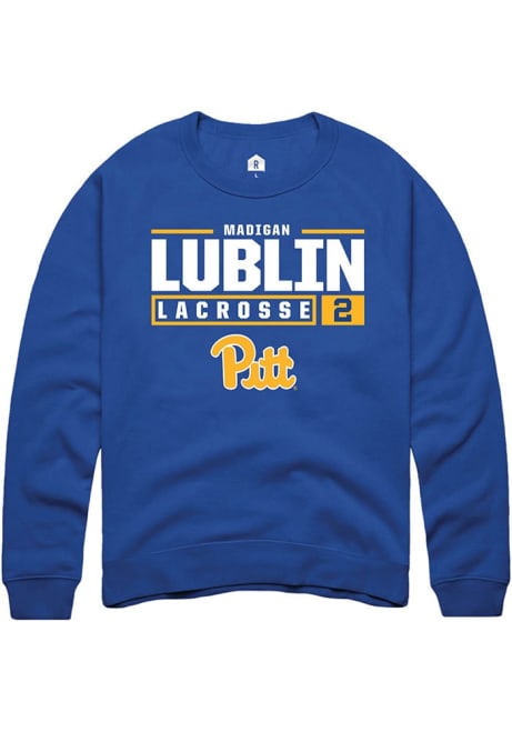 Madigan Lublin Rally Mens Blue Pitt Panthers NIL Stacked Box Crew Sweatshirt