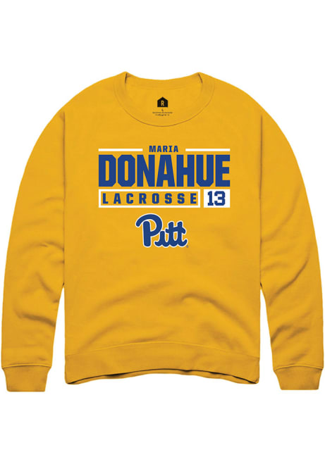 Maria Donahue Rally Mens Gold Pitt Panthers NIL Stacked Box Crew Sweatshirt