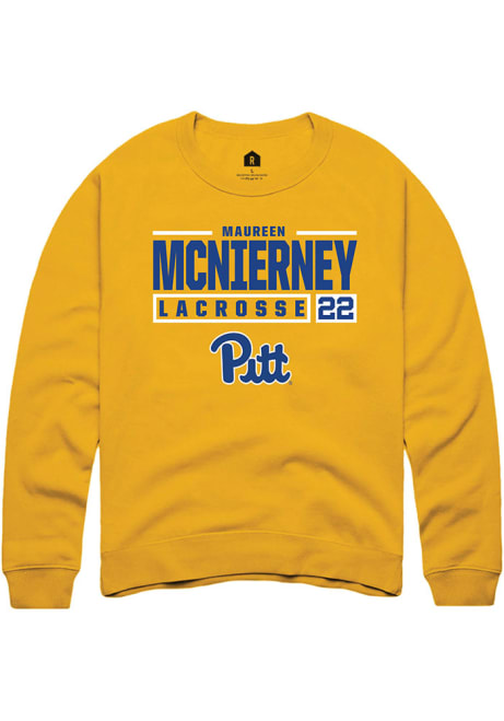 Maureen McNierney Rally Mens Gold Pitt Panthers NIL Stacked Box Crew Sweatshirt