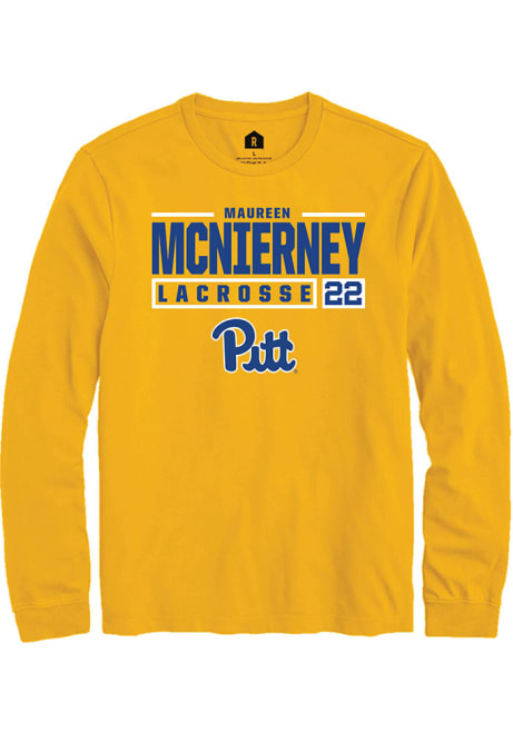 Maureen McNierney Rally Mens Gold Pitt Panthers NIL Stacked Box Tee