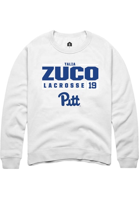 Talia Zuco Rally Mens White Pitt Panthers NIL Stacked Box Crew Sweatshirt