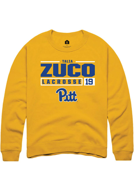 Talia Zuco Rally Mens Gold Pitt Panthers NIL Stacked Box Crew Sweatshirt