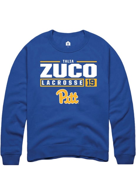 Talia Zuco Rally Mens Blue Pitt Panthers NIL Stacked Box Crew Sweatshirt