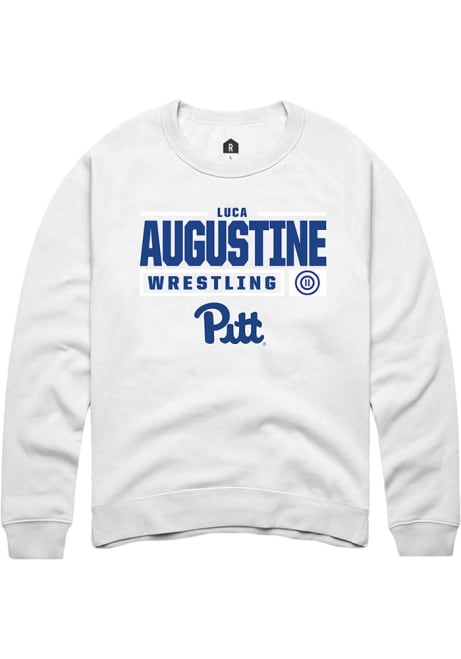 Luca Augustine Rally Mens White Pitt Panthers NIL Stacked Box Crew Sweatshirt