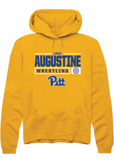 Luca Augustine Rally Mens Gold Pitt Panthers NIL Stacked Box Hooded Sweatshirt