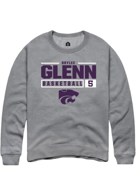 Brylee Glenn Rally Mens Grey K-State Wildcats NIL Stacked Box Crew Sweatshirt