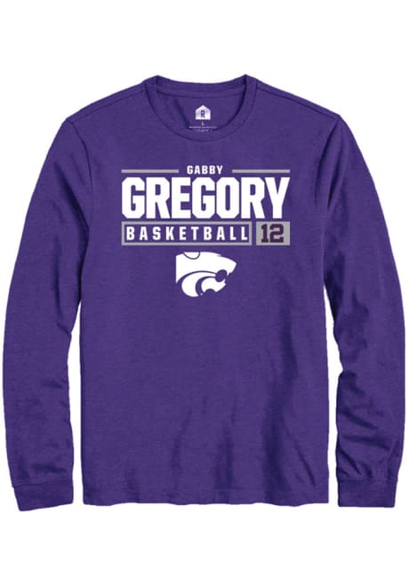 Gabriella Gregory Rally Mens Purple K-State Wildcats NIL Stacked Box Tee