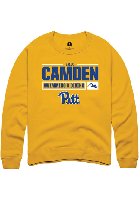 Eric Camden Rally Mens Gold Pitt Panthers NIL Stacked Box Crew Sweatshirt