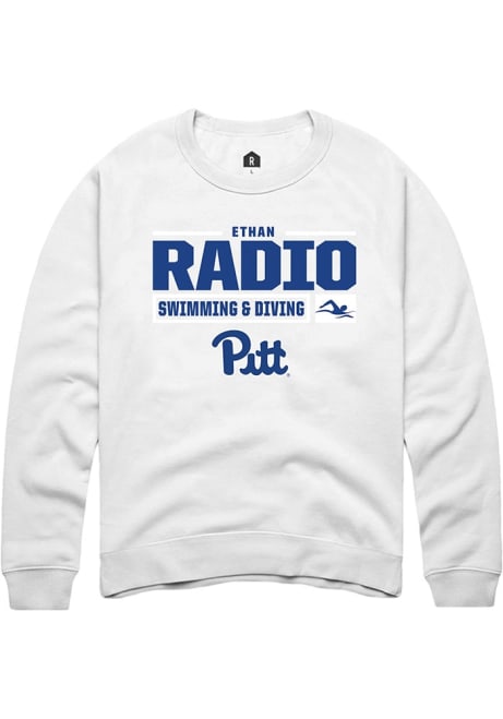 Ethan Radio Rally Mens White Pitt Panthers NIL Stacked Box Crew Sweatshirt