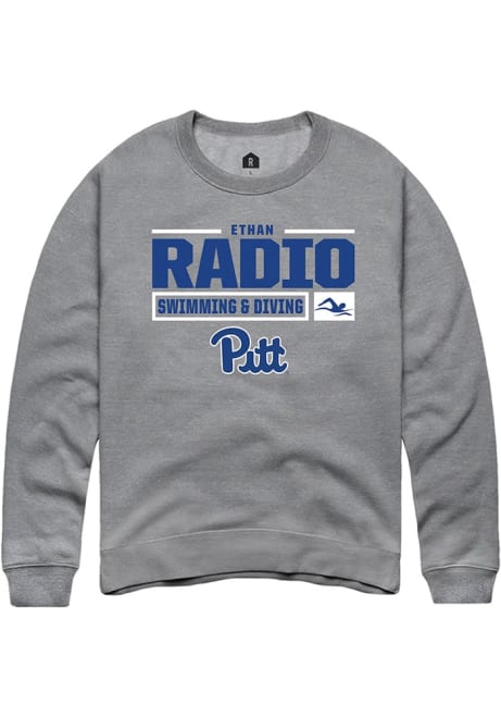 Ethan Radio Rally Mens Graphite Pitt Panthers NIL Stacked Box Crew Sweatshirt