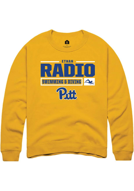 Ethan Radio Rally Mens Gold Pitt Panthers NIL Stacked Box Crew Sweatshirt