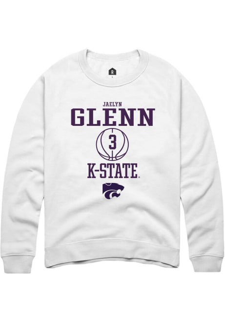 Jaelyn Glenn Rally Mens White K-State Wildcats NIL Sport Icon Crew Sweatshirt