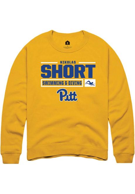 Nikolas Short Rally Mens Gold Pitt Panthers NIL Stacked Box Crew Sweatshirt