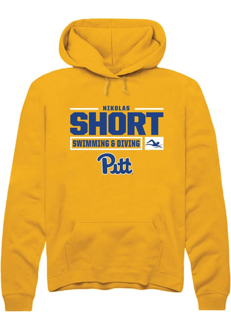 Nikolas Short Rally Mens Gold Pitt Panthers NIL Stacked Box Hooded Sweatshirt