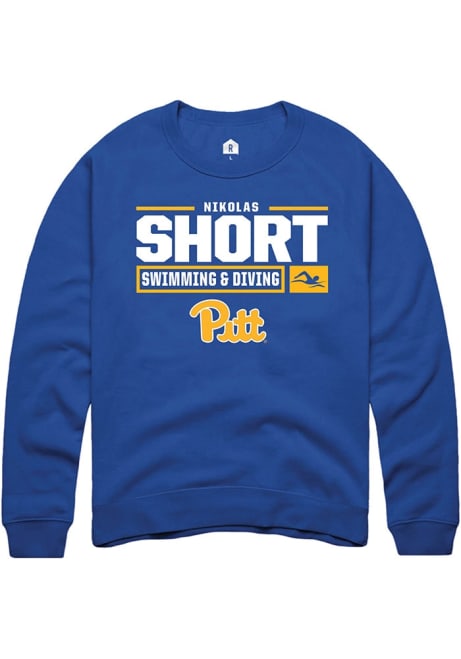 Nikolas Short Rally Mens Blue Pitt Panthers NIL Stacked Box Crew Sweatshirt