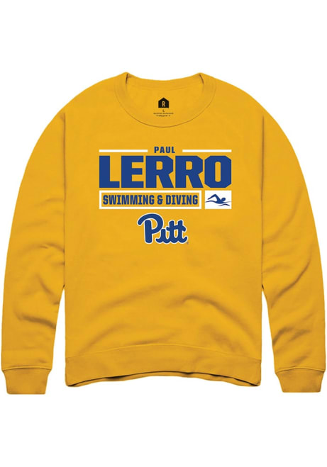 Paul Lerro Rally Mens Gold Pitt Panthers NIL Stacked Box Crew Sweatshirt