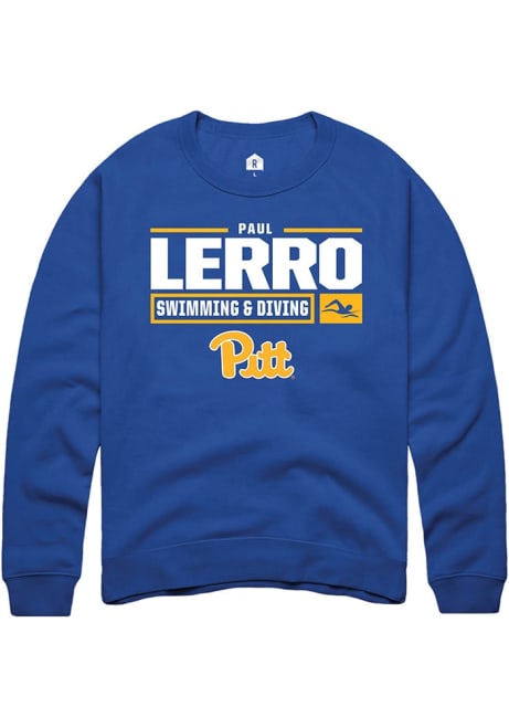 Paul Lerro Rally Mens Blue Pitt Panthers NIL Stacked Box Crew Sweatshirt