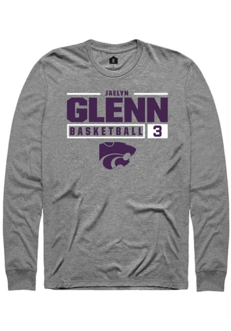 Jaelyn Glenn Rally Mens Grey K-State Wildcats NIL Stacked Box Tee