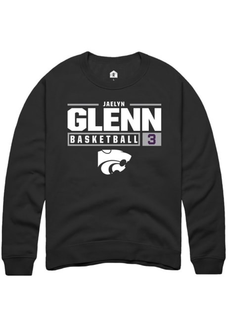 Jaelyn Glenn Rally Mens Black K-State Wildcats NIL Stacked Box Crew Sweatshirt