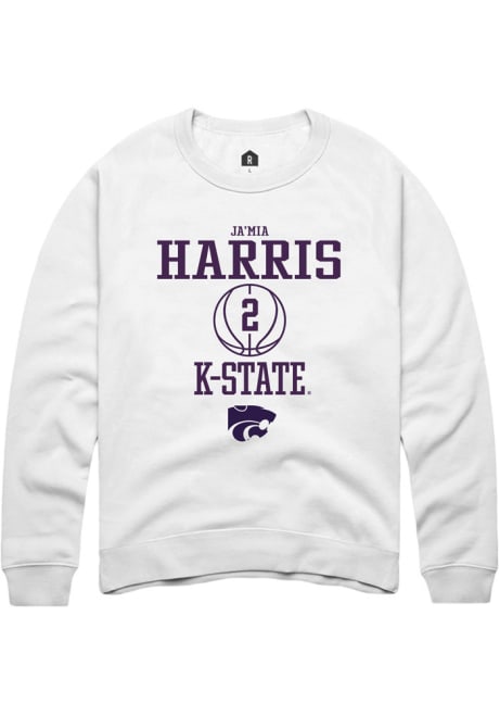 Jamia Harris Rally Mens White K-State Wildcats NIL Sport Icon Crew Sweatshirt