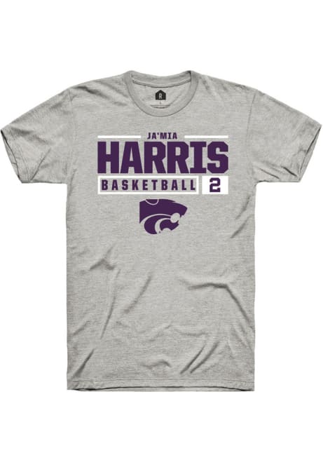 Jamia Harris Ash K-State Wildcats NIL Stacked Box Short Sleeve T Shirt