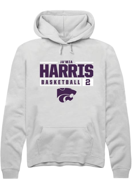 Jamia Harris Rally Mens White K-State Wildcats NIL Stacked Box Hooded Sweatshirt