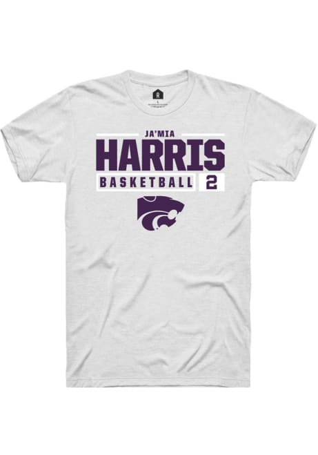 Jamia Harris White K-State Wildcats NIL Stacked Box Short Sleeve T Shirt