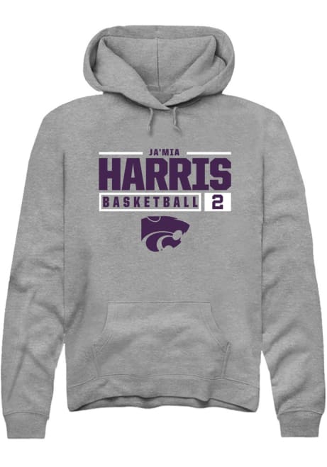 Jamia Harris Rally Mens Graphite K-State Wildcats NIL Stacked Box Hooded Sweatshirt