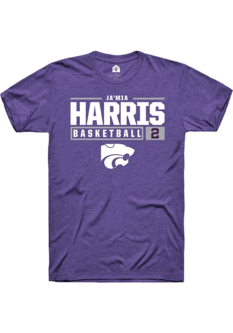 Jamia Harris Purple K-State Wildcats NIL Stacked Box Short Sleeve T Shirt