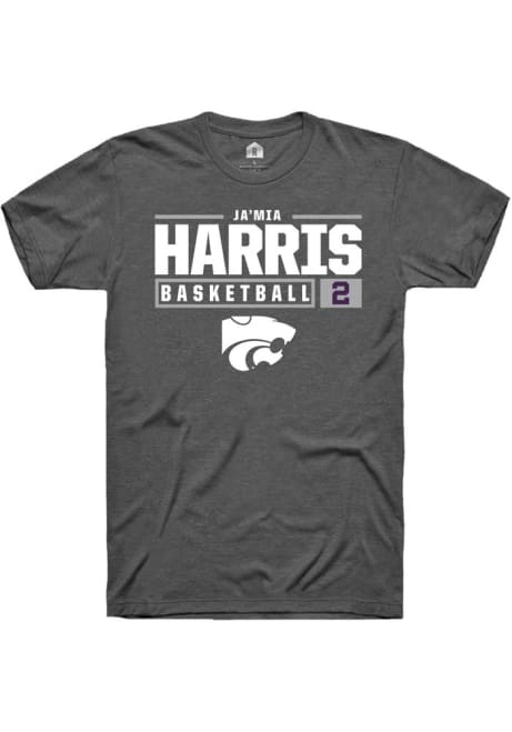 Jamia Harris Dark Grey K-State Wildcats NIL Stacked Box Short Sleeve T Shirt