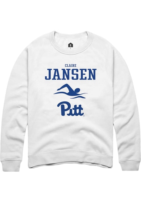 Claire Jansen Rally Mens White Pitt Panthers NIL Sport Icon Crew Sweatshirt