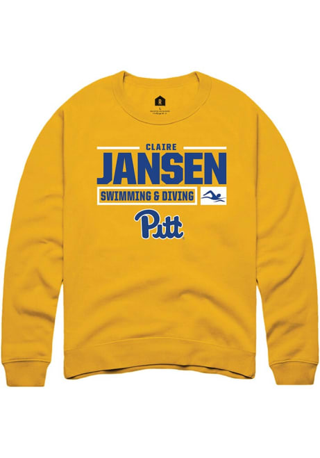 Claire Jansen Rally Mens Gold Pitt Panthers NIL Stacked Box Crew Sweatshirt