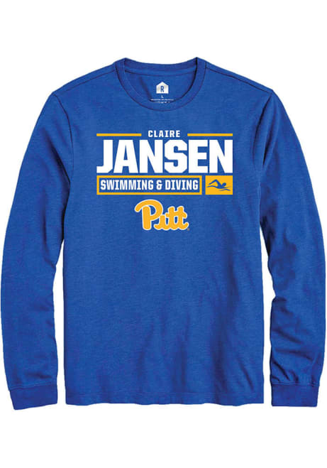 Claire Jansen Rally Mens Blue Pitt Panthers NIL Stacked Box Tee