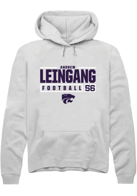 Andrew Leingang Rally Mens White K-State Wildcats NIL Stacked Box Hooded Sweatshirt