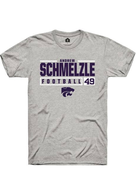 Andrew Schmelzle Ash K-State Wildcats NIL Stacked Box Short Sleeve T Shirt