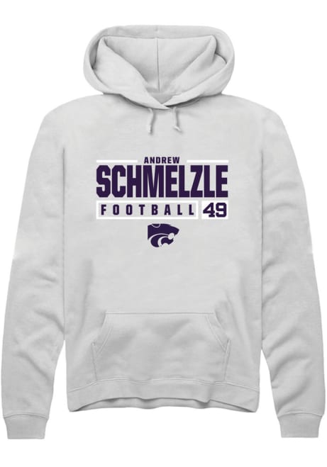 Andrew Schmelzle Rally Mens White K-State Wildcats NIL Stacked Box Hooded Sweatshirt