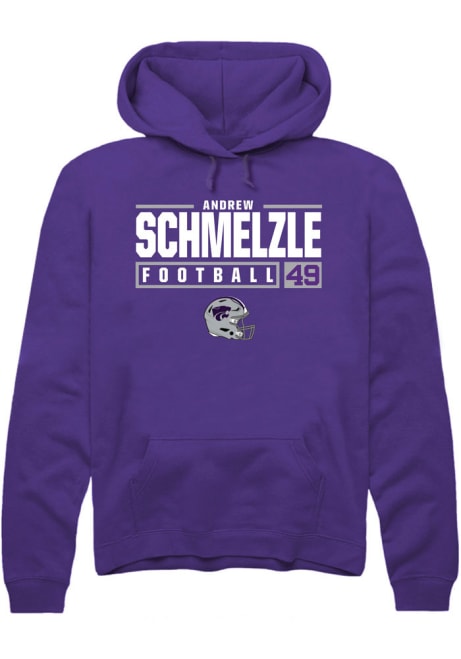 Andrew Schmelzle Rally Mens Purple K-State Wildcats NIL Stacked Box Hooded Sweatshirt