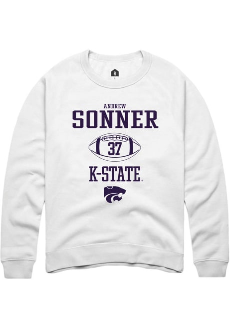 Andrew Sonner Rally Mens White K-State Wildcats NIL Sport Icon Crew Sweatshirt