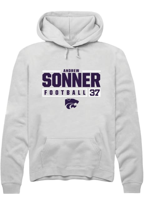 Andrew Sonner Rally Mens White K-State Wildcats NIL Stacked Box Hooded Sweatshirt