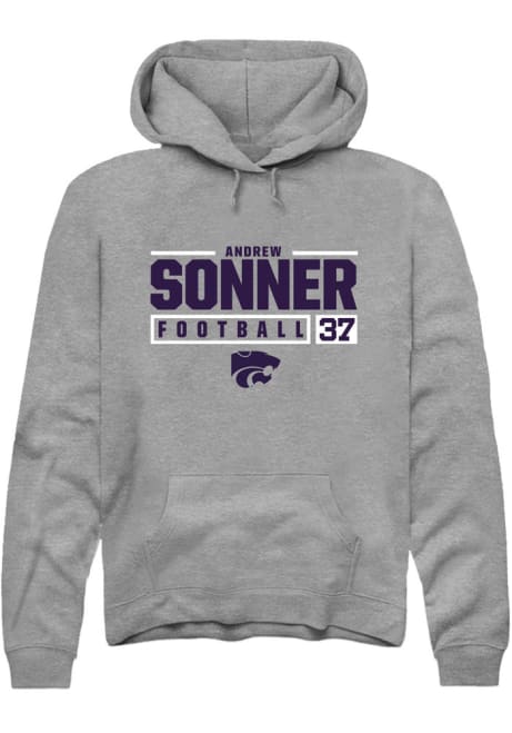 Andrew Sonner Rally Mens Graphite K-State Wildcats NIL Stacked Box Hooded Sweatshirt