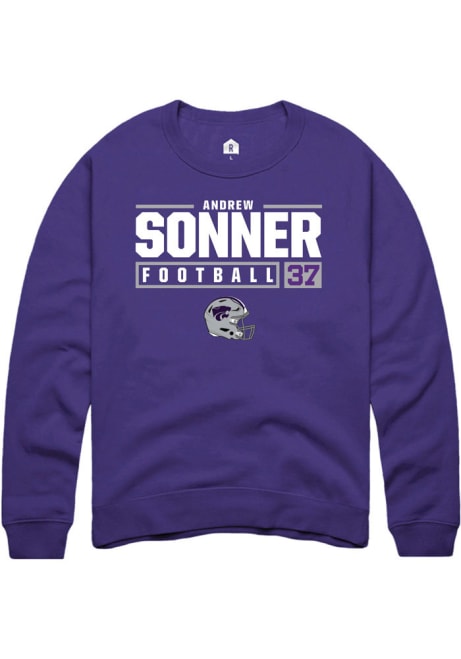 Andrew Sonner Rally Mens Purple K-State Wildcats NIL Stacked Box Crew Sweatshirt