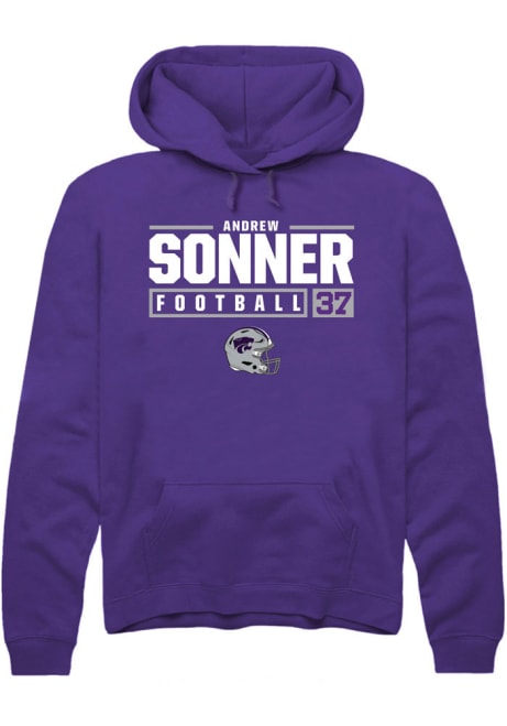Andrew Sonner Rally Mens Purple K-State Wildcats NIL Stacked Box Hooded Sweatshirt