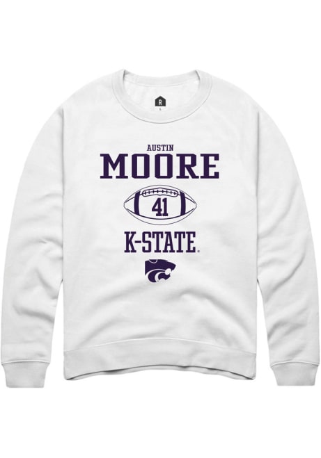 Austin Moore Rally Mens White K-State Wildcats NIL Sport Icon Crew Sweatshirt