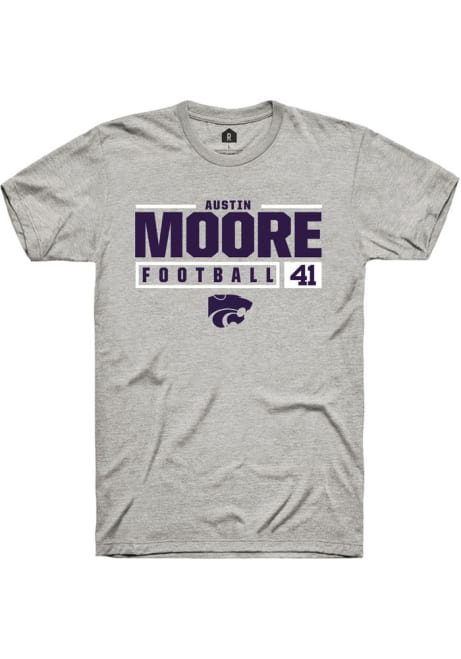 Austin Moore Ash K-State Wildcats NIL Stacked Box Short Sleeve T Shirt