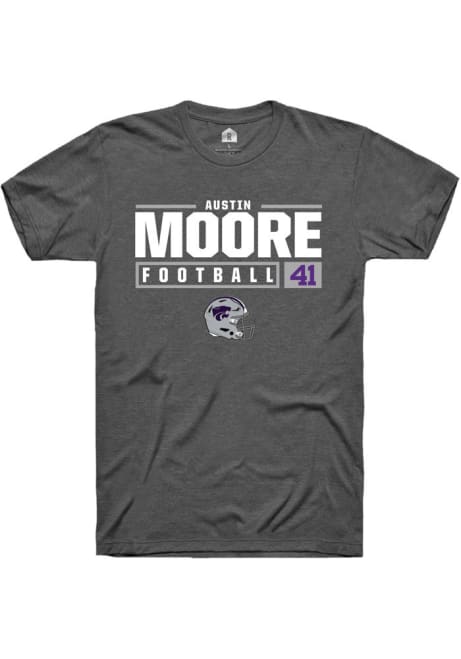 Austin Moore Dark Grey K-State Wildcats NIL Stacked Box Short Sleeve T Shirt