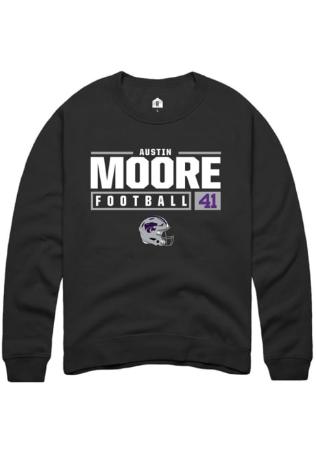 Austin Moore Rally Mens Black K-State Wildcats NIL Stacked Box Crew Sweatshirt