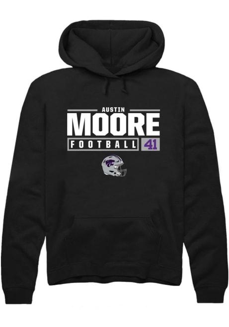 Austin Moore Rally Mens Black K-State Wildcats NIL Stacked Box Hooded Sweatshirt